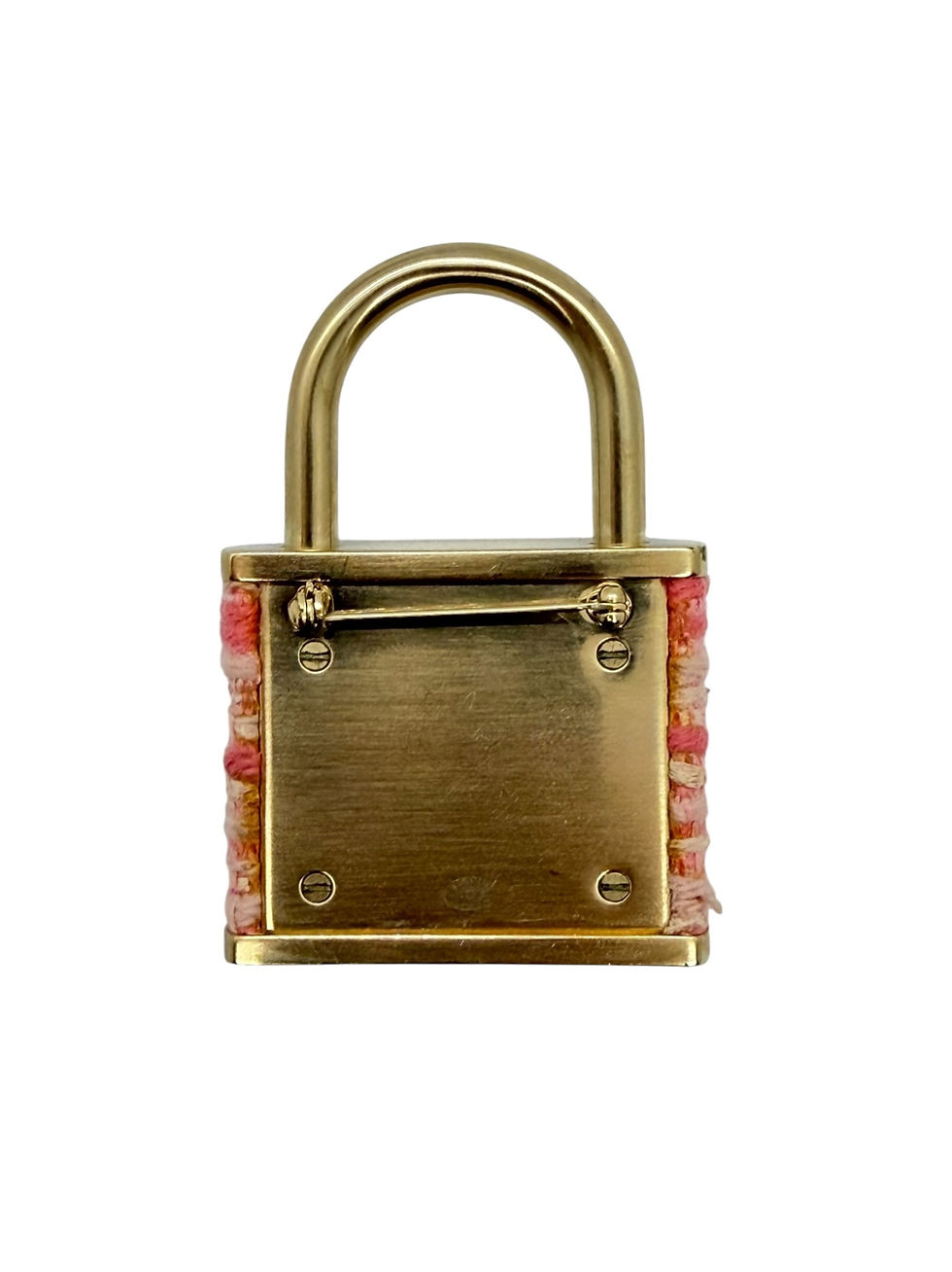 Thumbnail: Chanel Oversized Padlock Brooch Pink Tweed