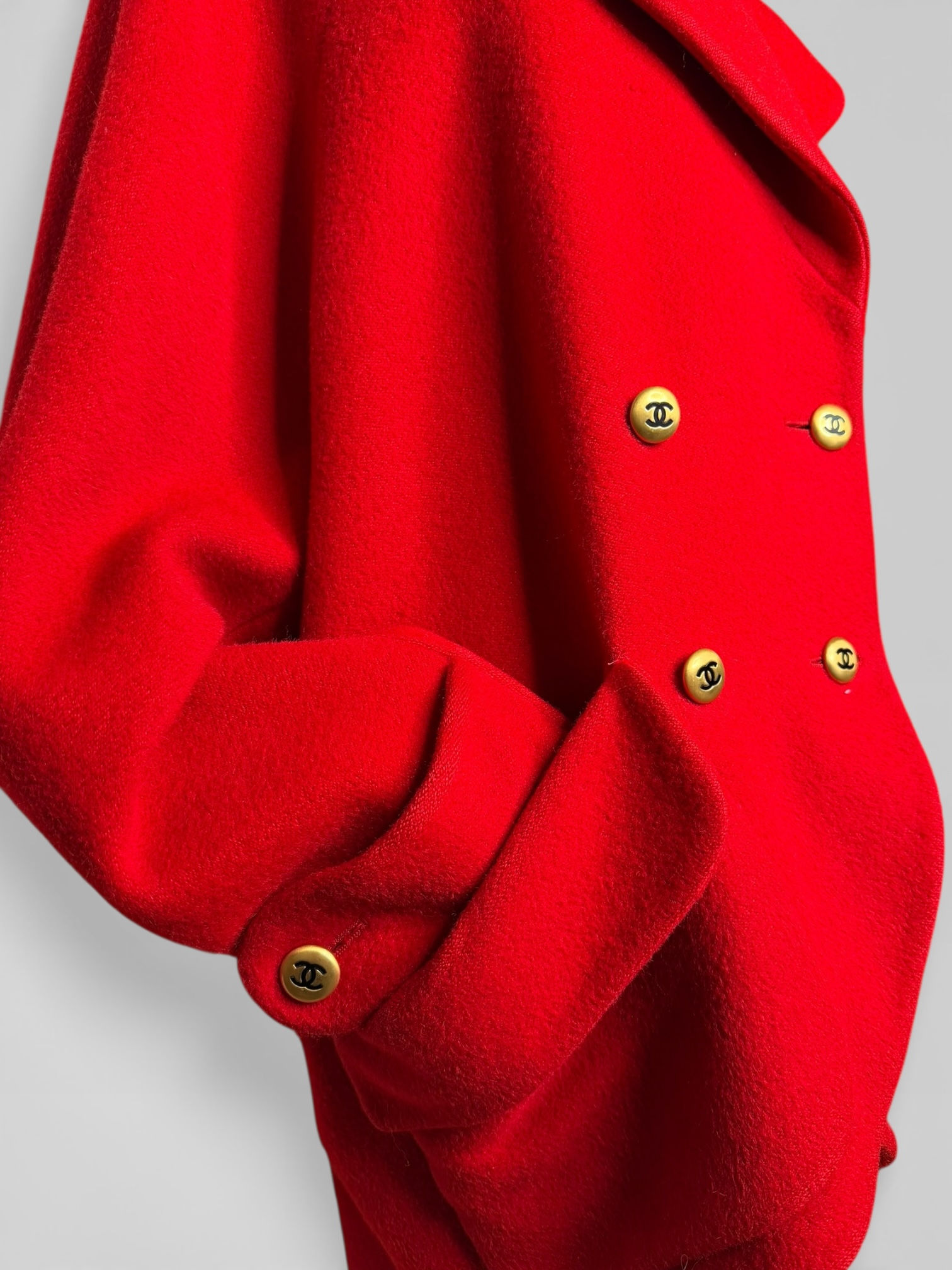 Red Chanel Vintage Coat with XL Buttons