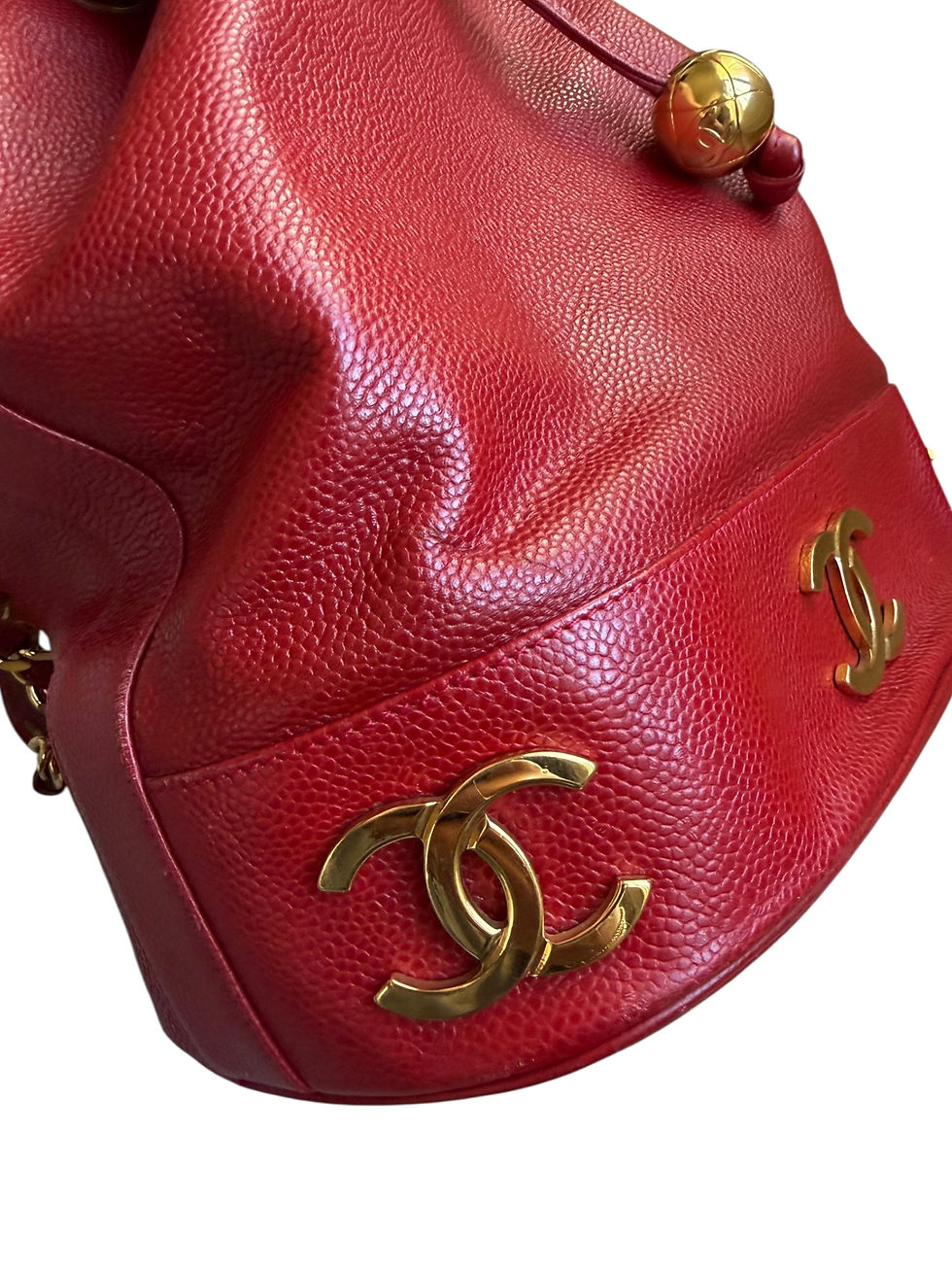 Thumbnail: Chanel Vintage Red Caviar Bucket Bag