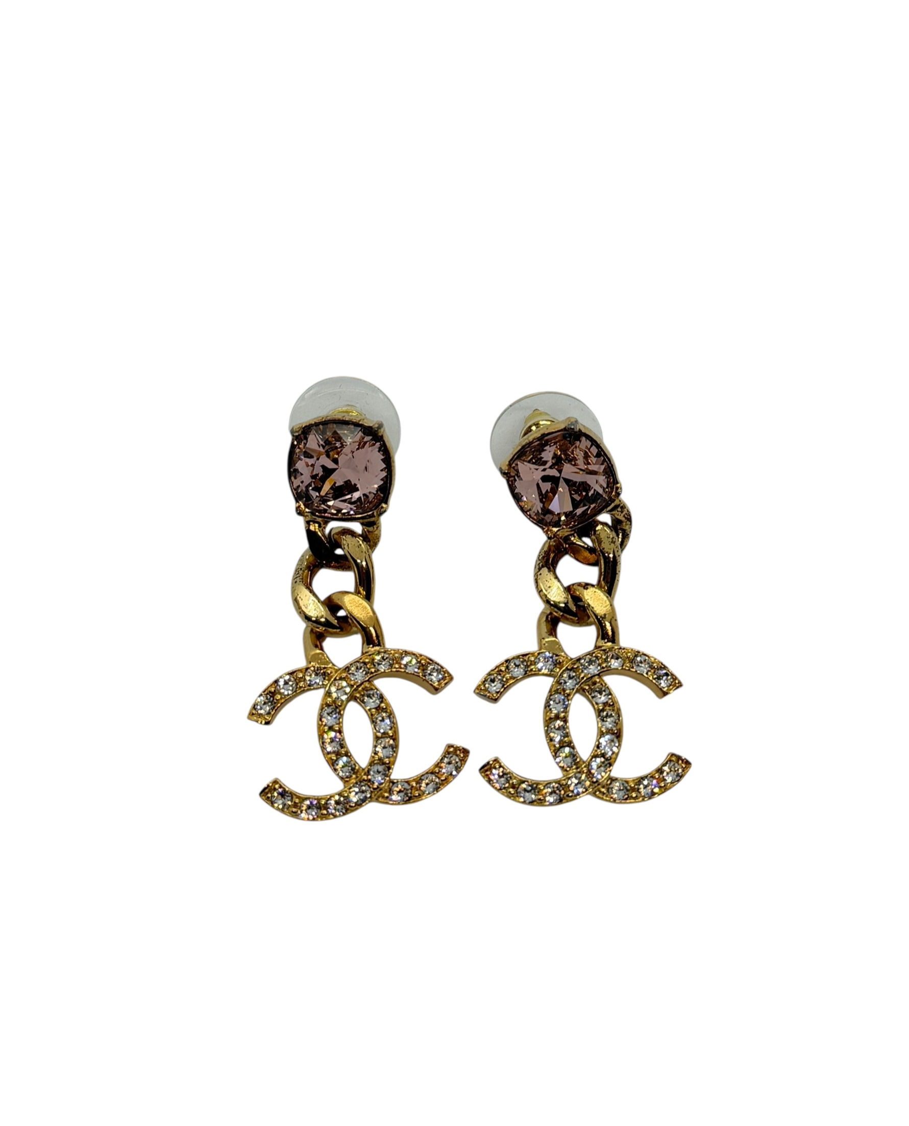 Chanel Gold Strass Gem Drop Earring