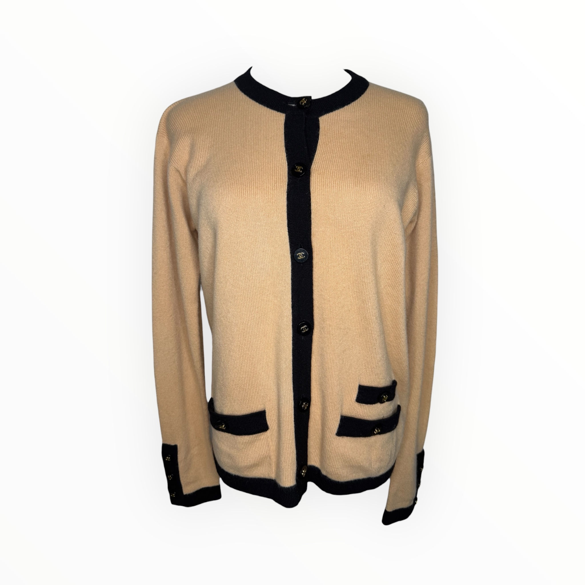 Vintage Chanel Beige/Black 2 Tone Cashmere Cardigan