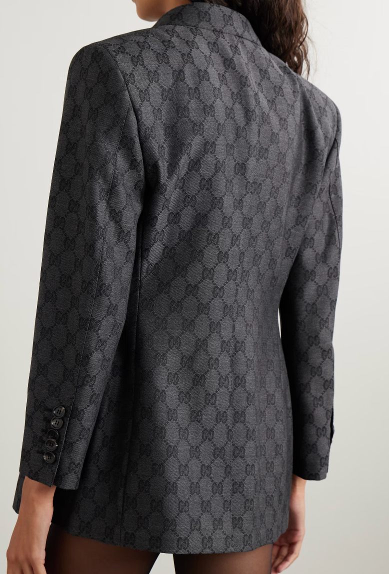 Thumbnail: Gucci Monogram Grey Wool Double Breasted Blazer