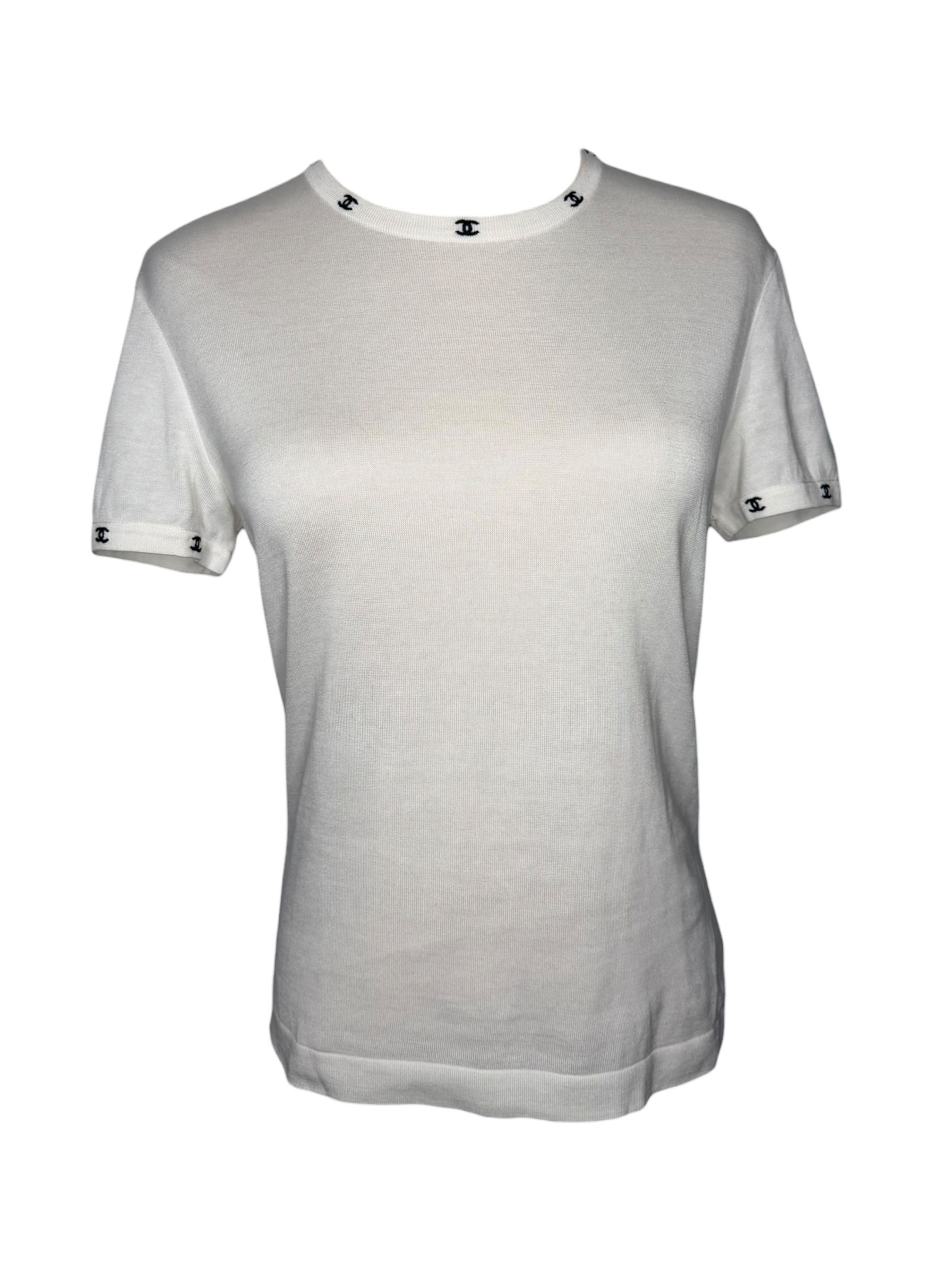 Vintage Chanel White Tee with Logo Trim