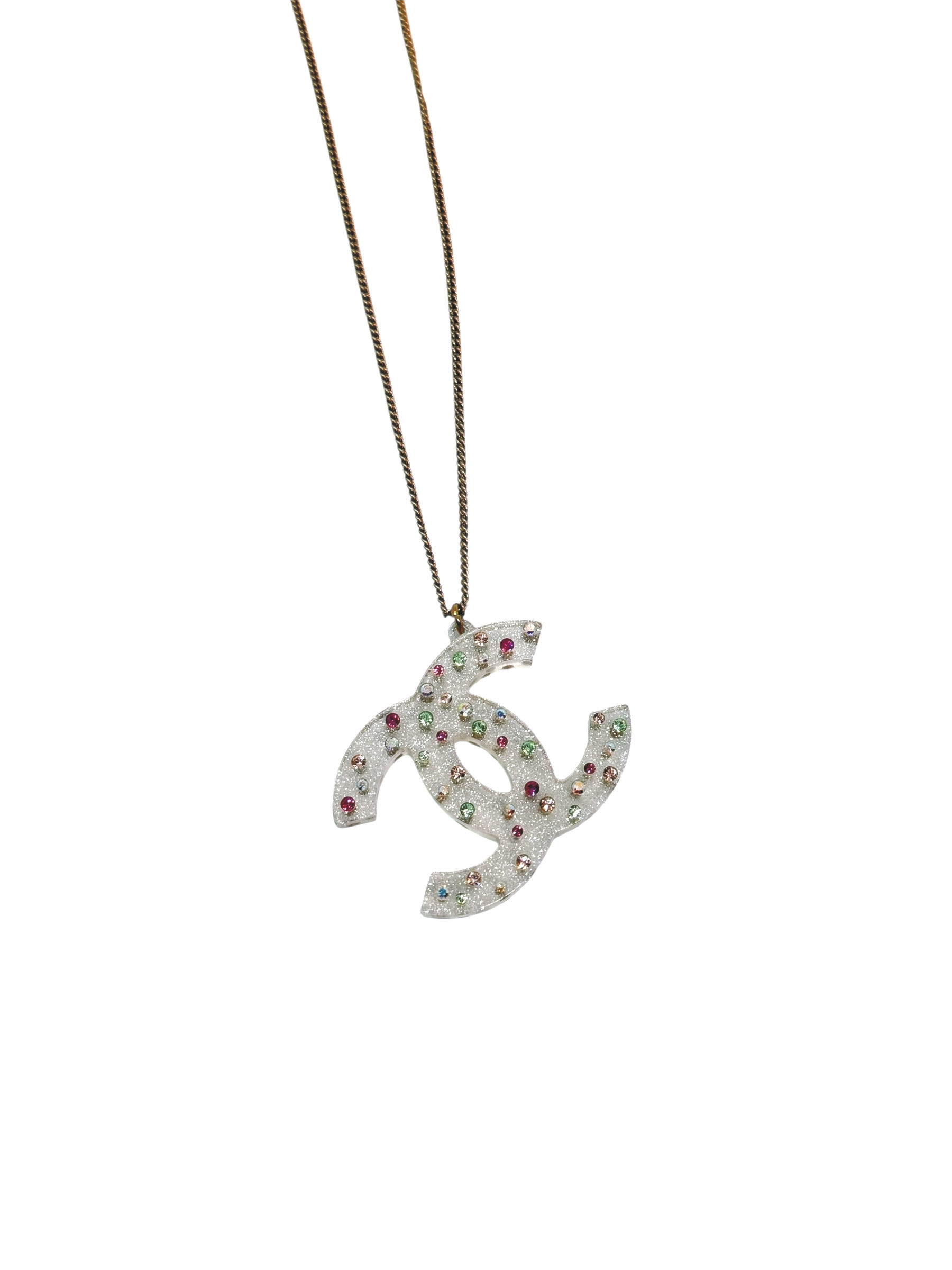 Chanel Clear Resin Multi Rhinestone Pendant Necklace