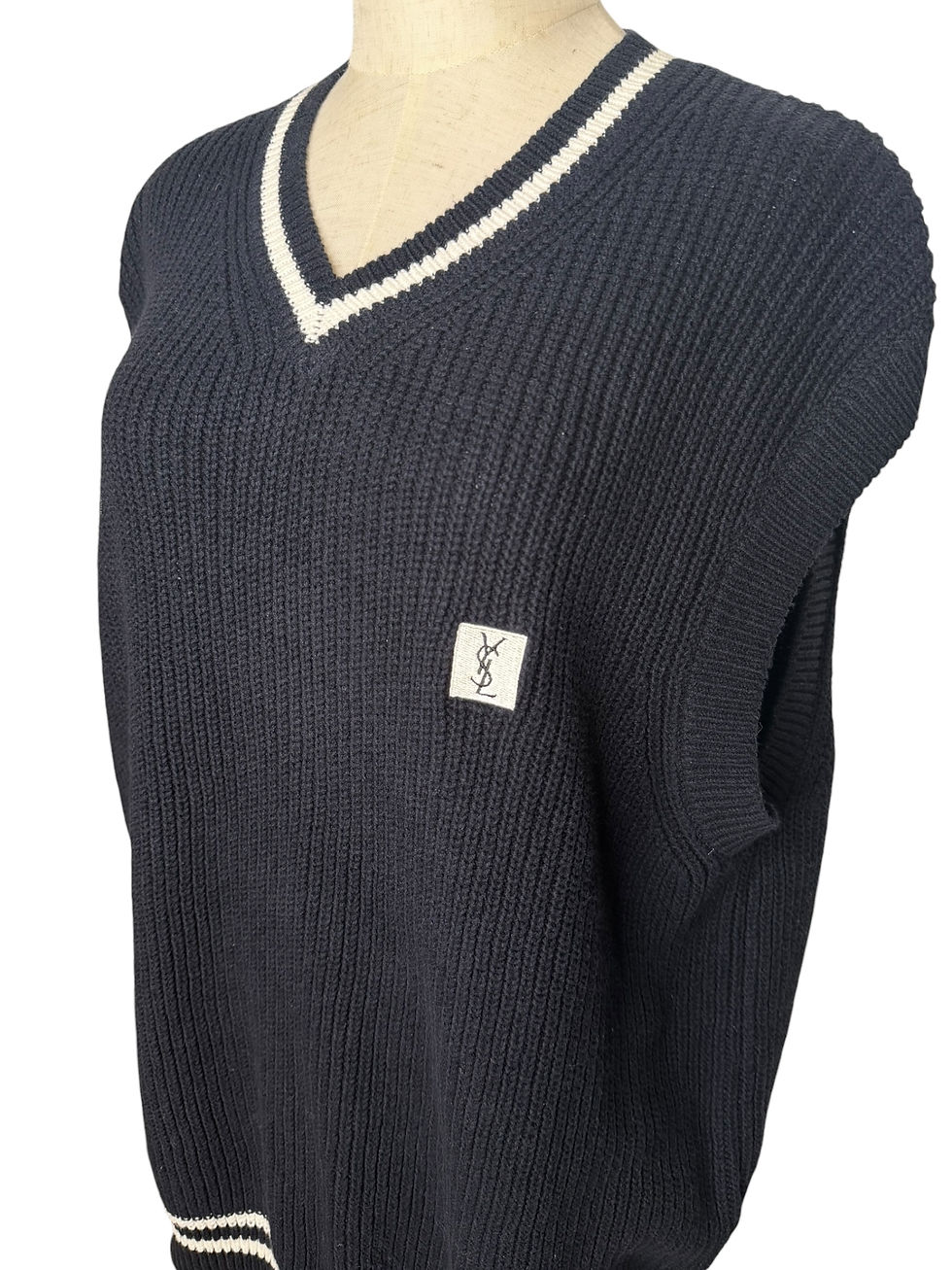 Thumbnail: Vintage Navy YSL Cotton Knit Vest with Square Logo