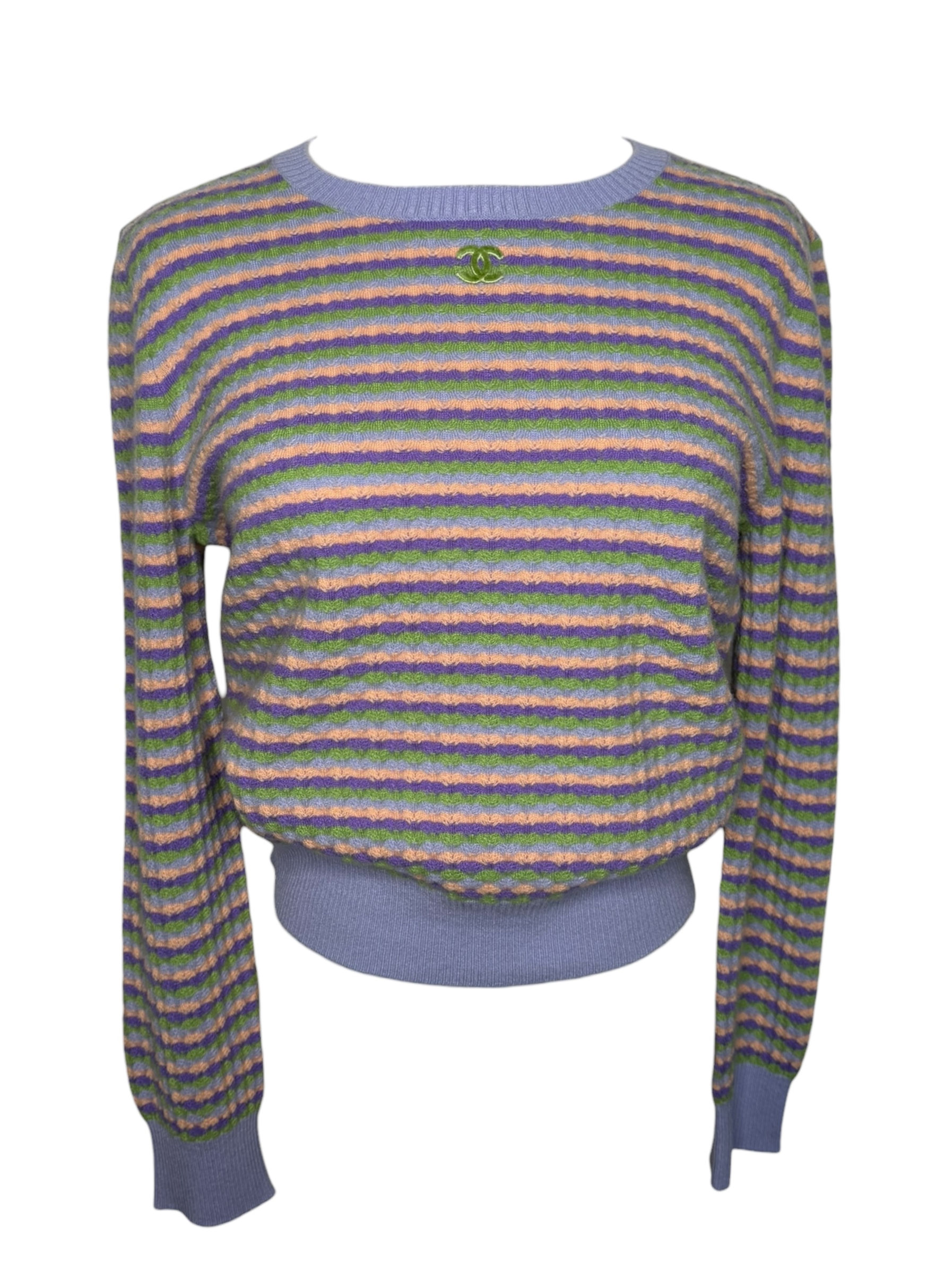 Chanel Purple Pastel Striped Cashmere Knit