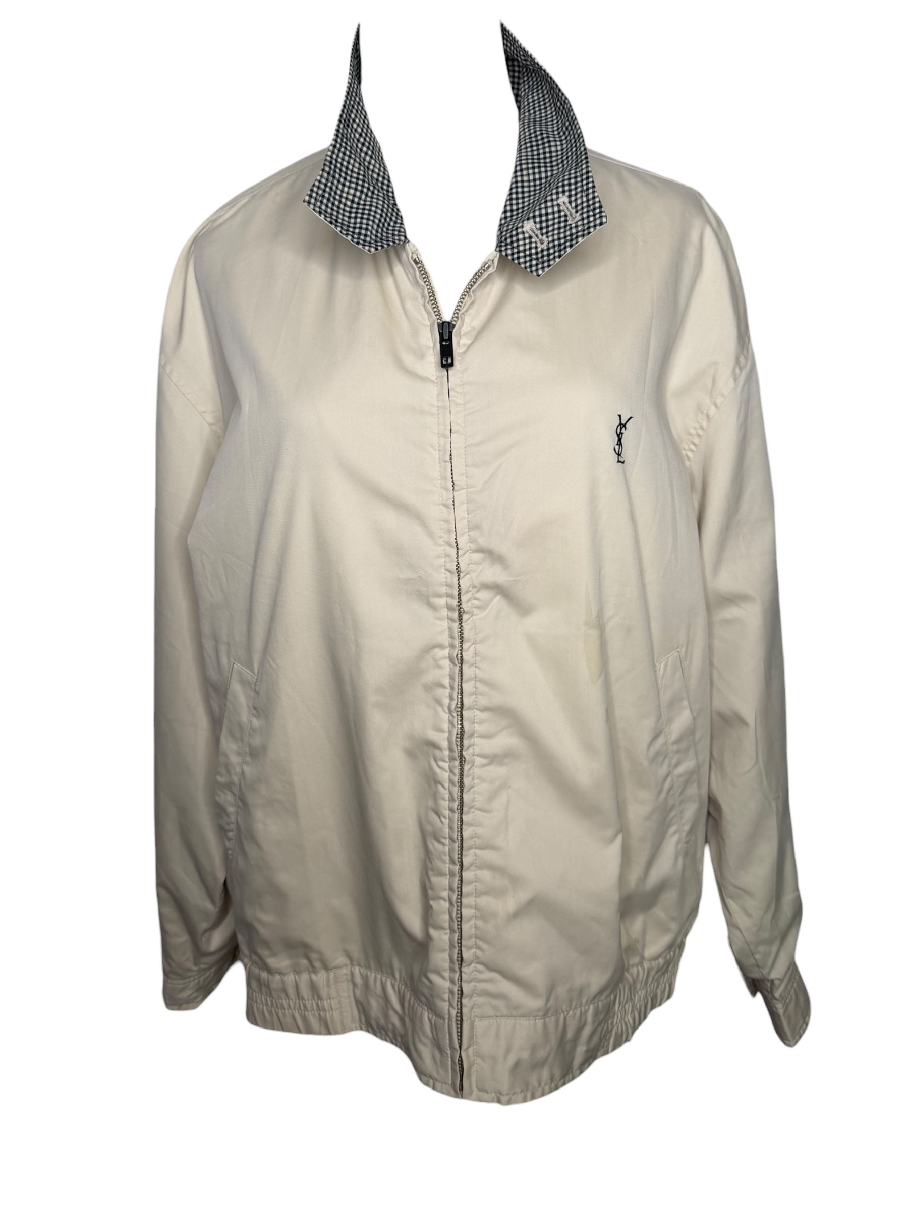 Vintage YSL Oatmeal Bomber with Plaid Collar