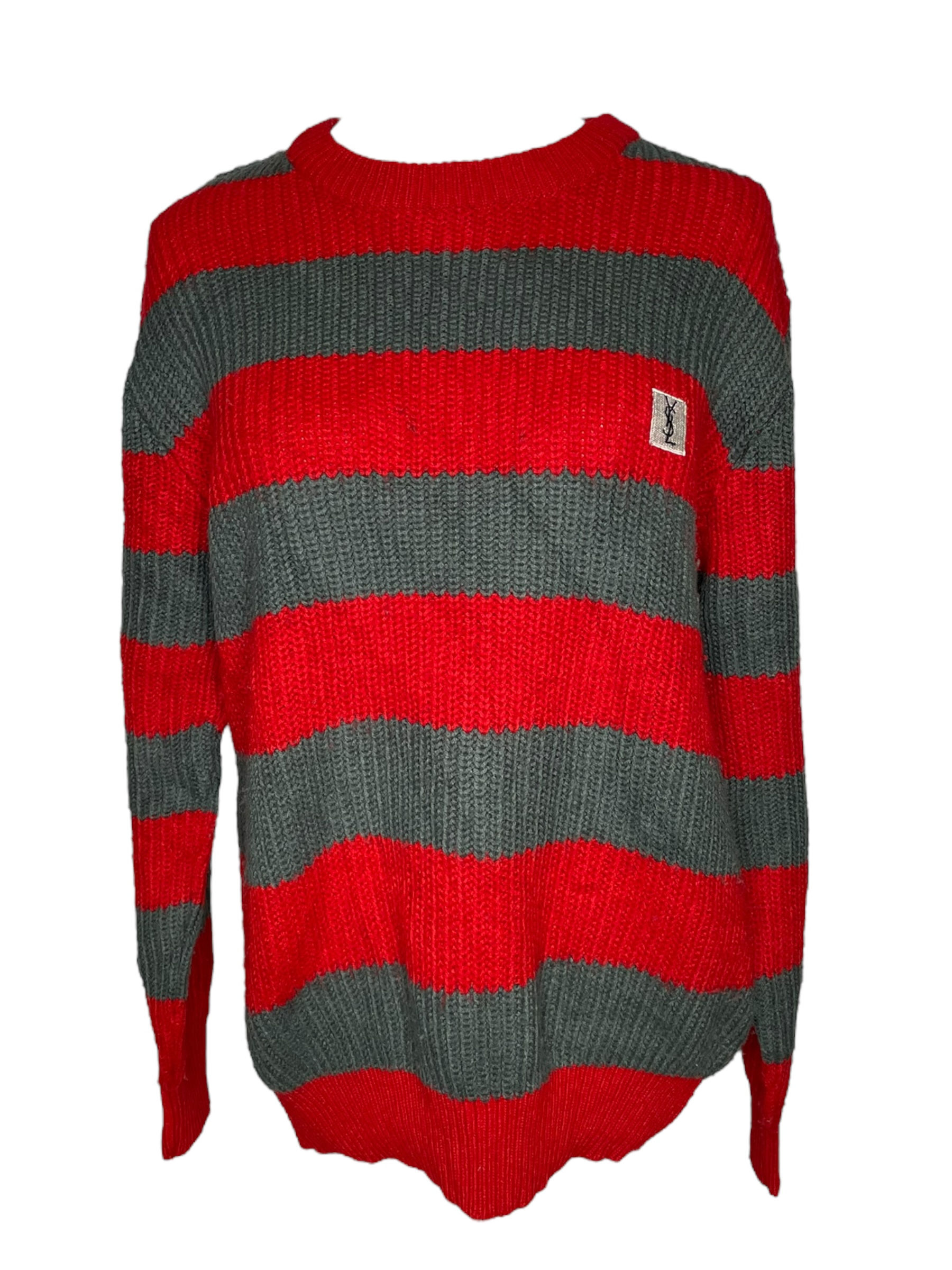Vintage YSL Red/Grey Striped Knit Sweater