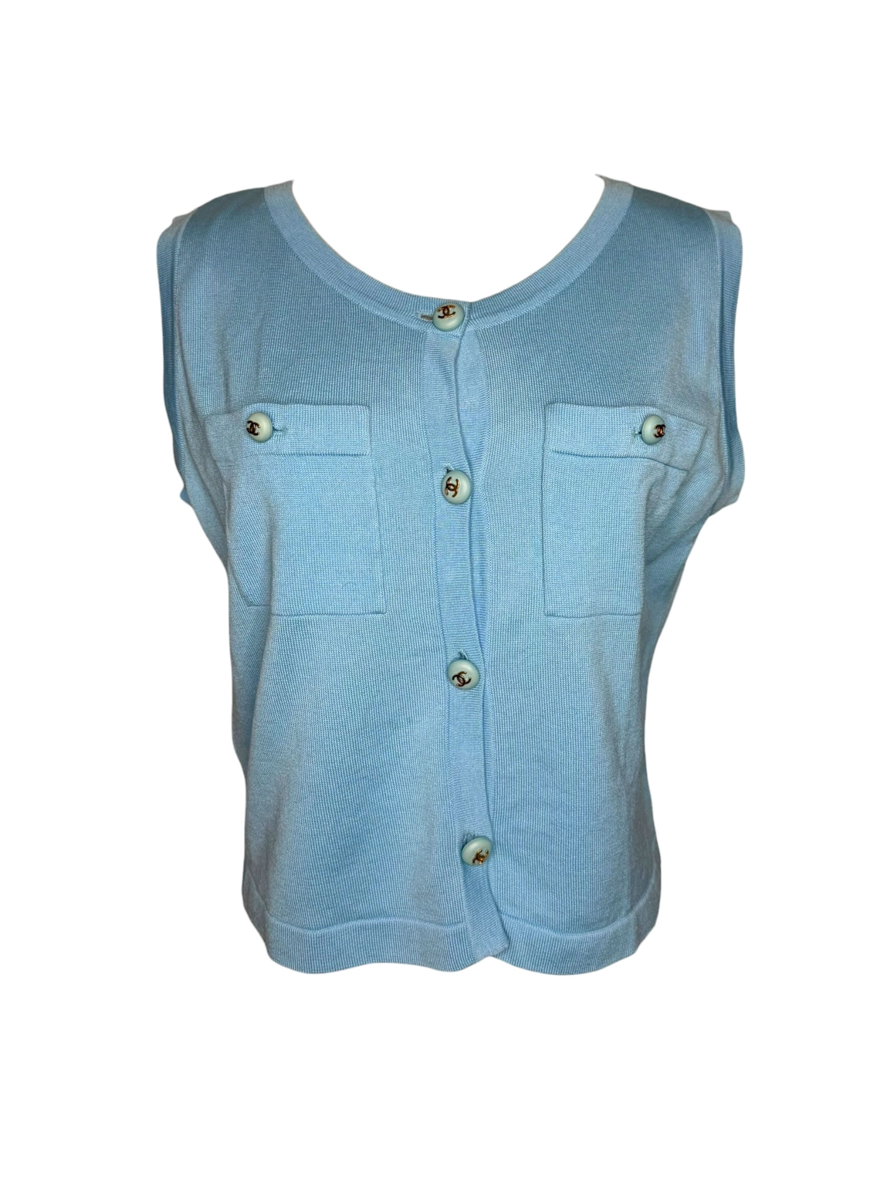 Vintage Chanel Powder Blue Knit Vest