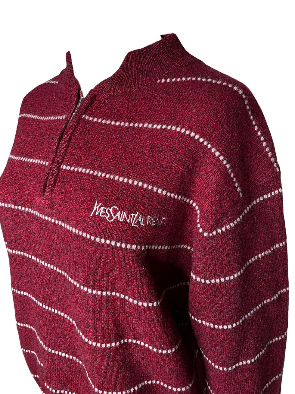Thumbnail: YSL Burgundy Striped 1/2 Zip Wool Sweater