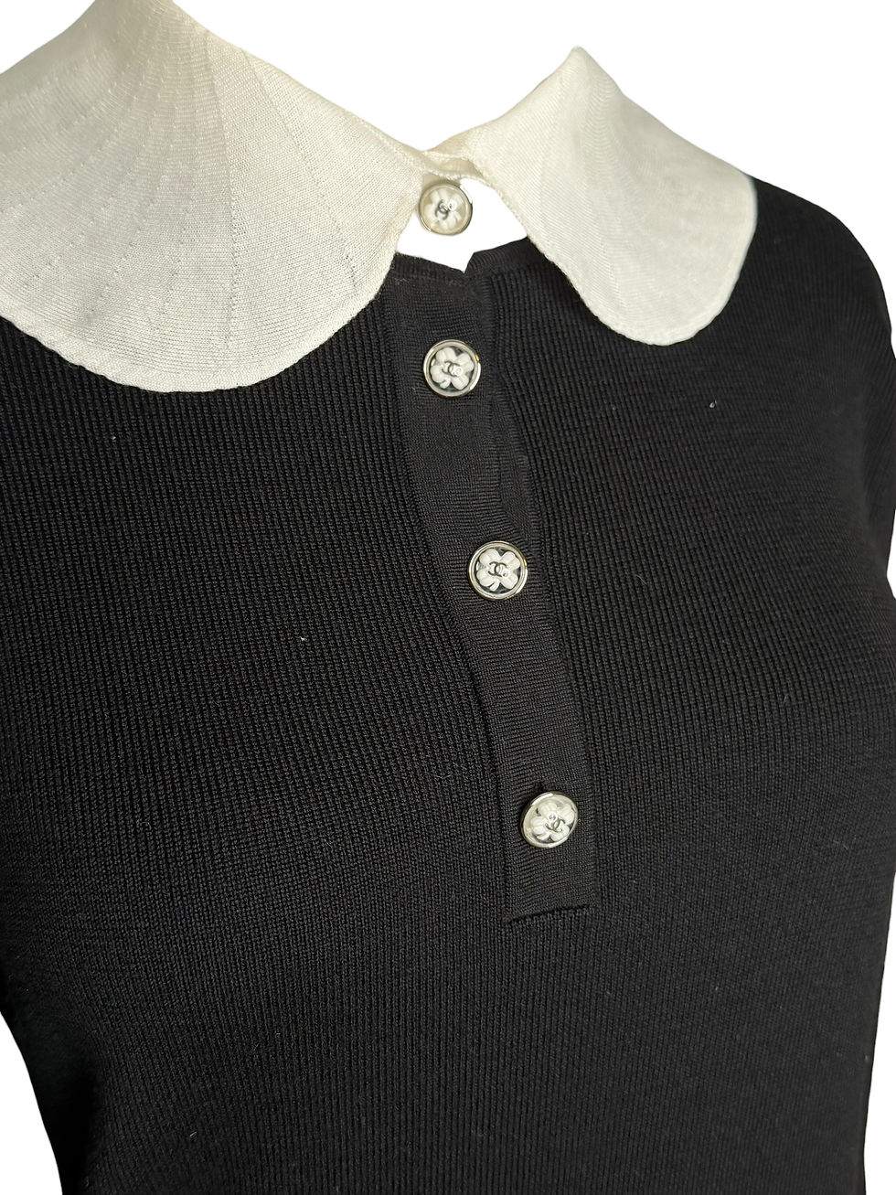Thumbnail: Chanel Black/White Collared Knit with Clover Buttons