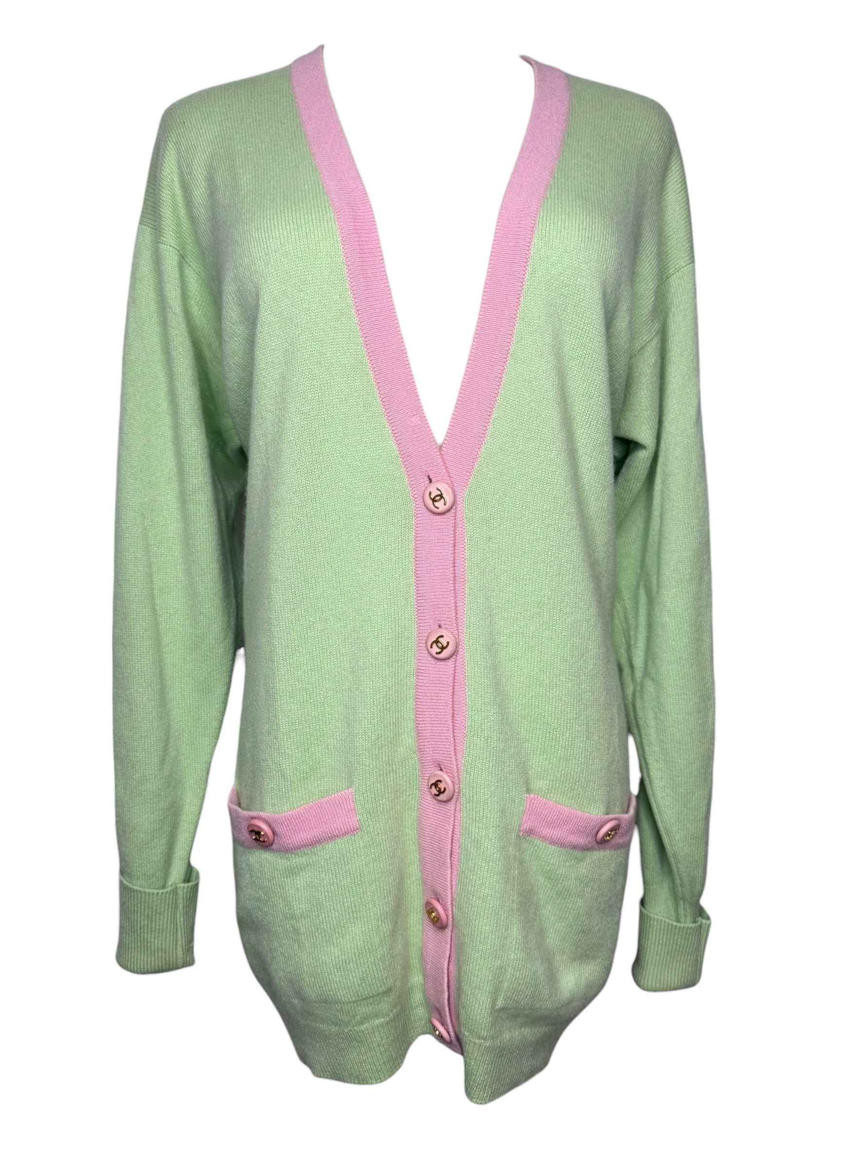 Chanel Green & Pink Vintage Cashmere Cardigan