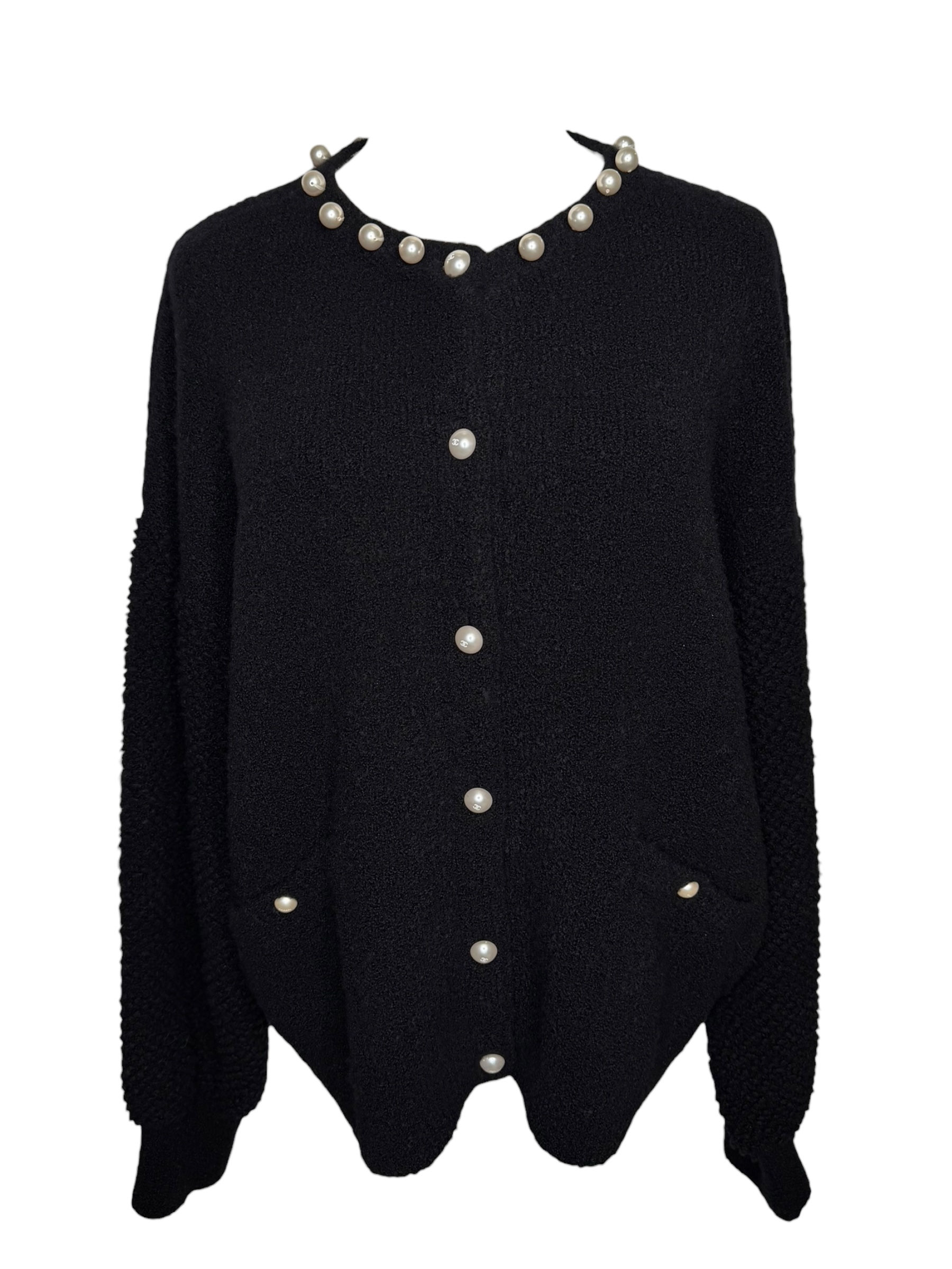 Chanel Black Cardigan with Pearl Trim