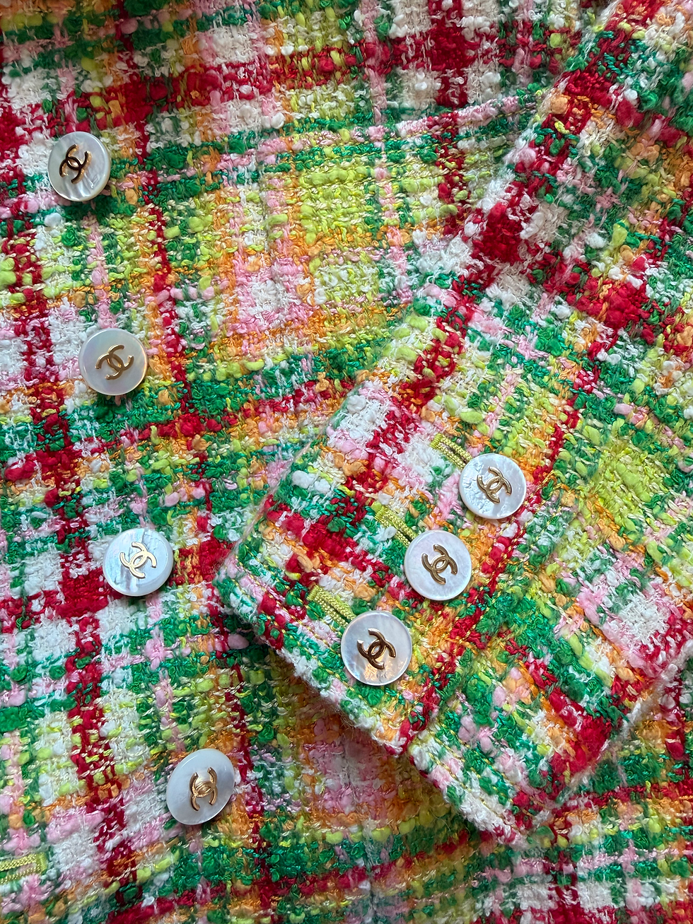 Thumbnail: Chanel Green/Red Plaid Tweed Jacket