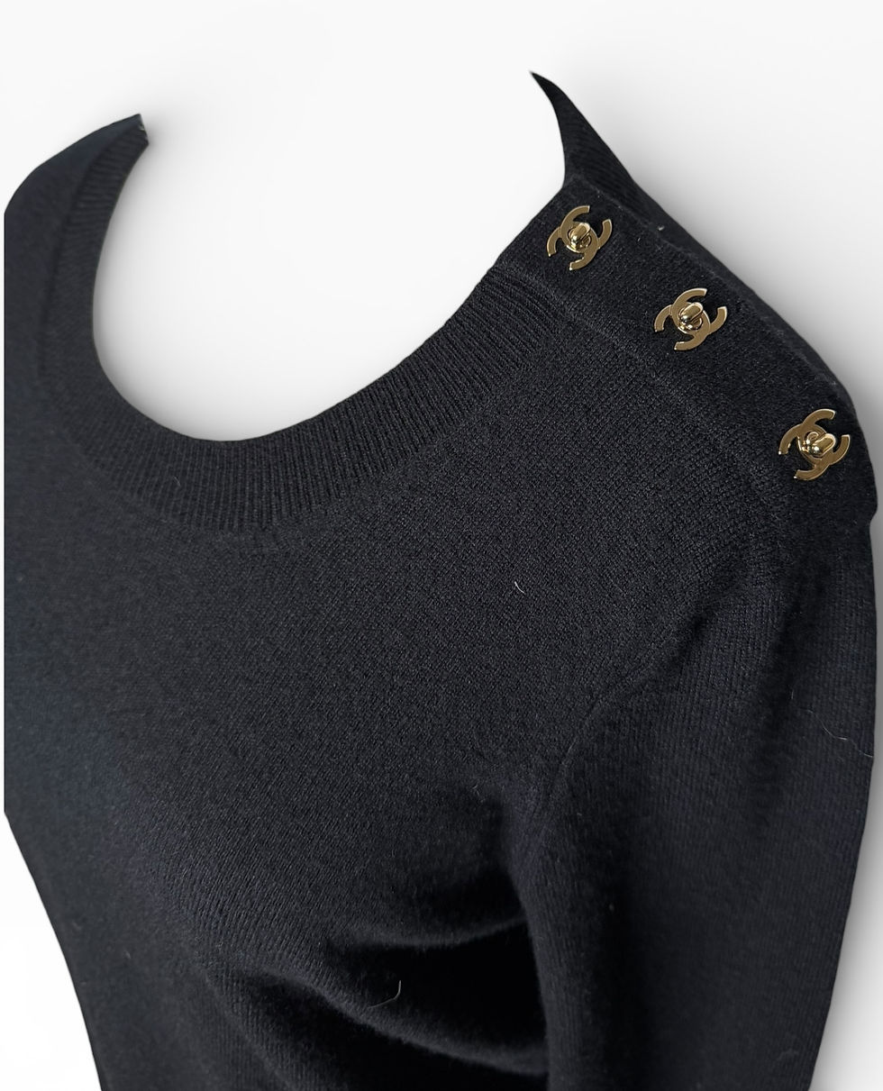 Thumbnail: Chanel Black Turnlock Cashmere Sweater