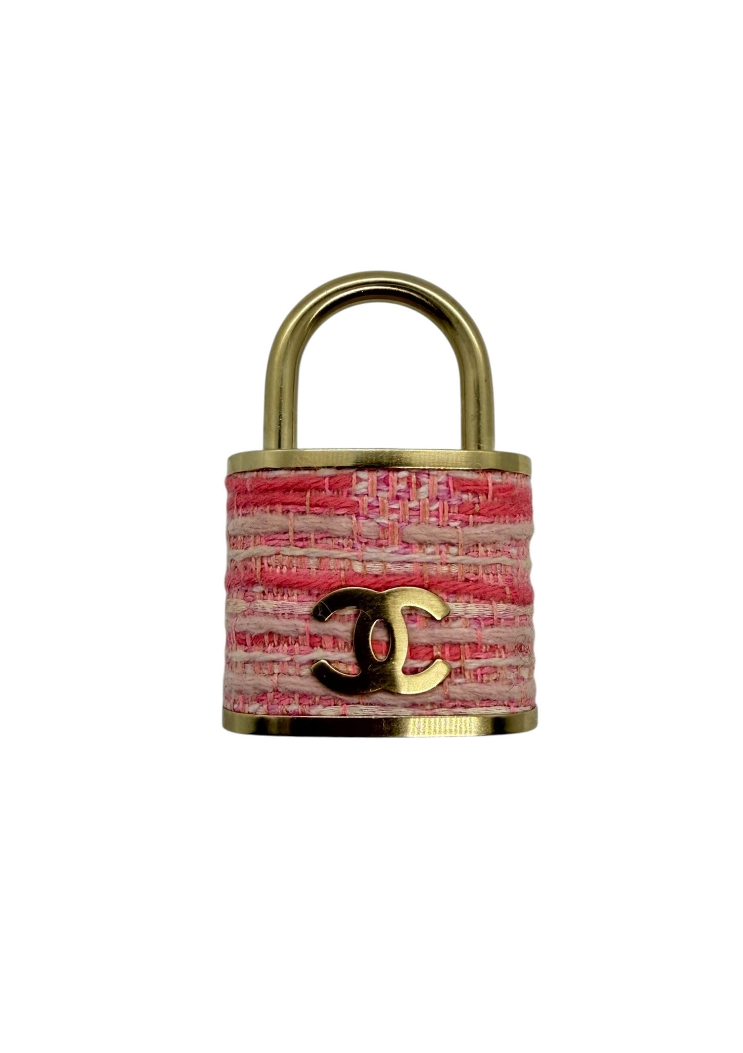 Chanel Oversized Padlock Brooch Pink Tweed