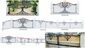 Custom gate and fence design, ornate tree-inspired metalwork.