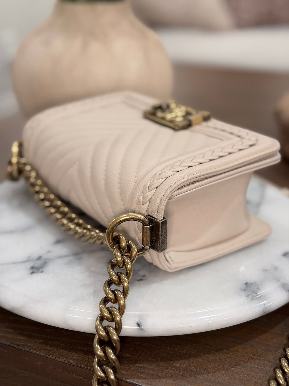Thumbnail: Chanel Small Le Boy in Chevron Caviar Leather with Aged GHW