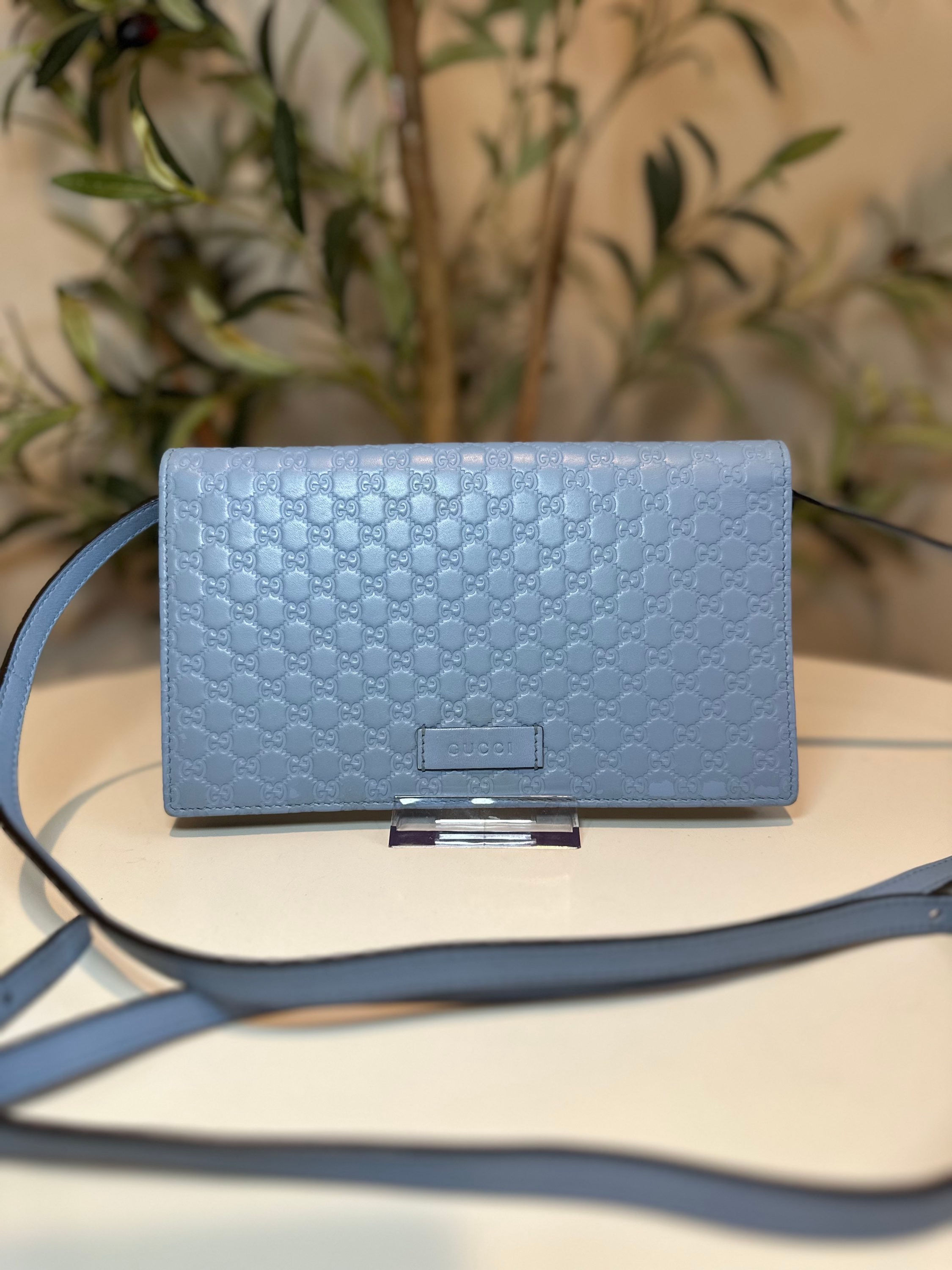GG MicroGuccissima Light Blue Crossbody wallet