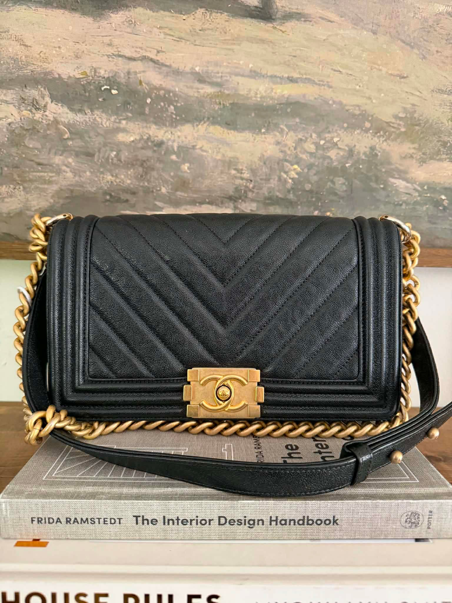 Chanel Chevron Caviar Leather Old Medium