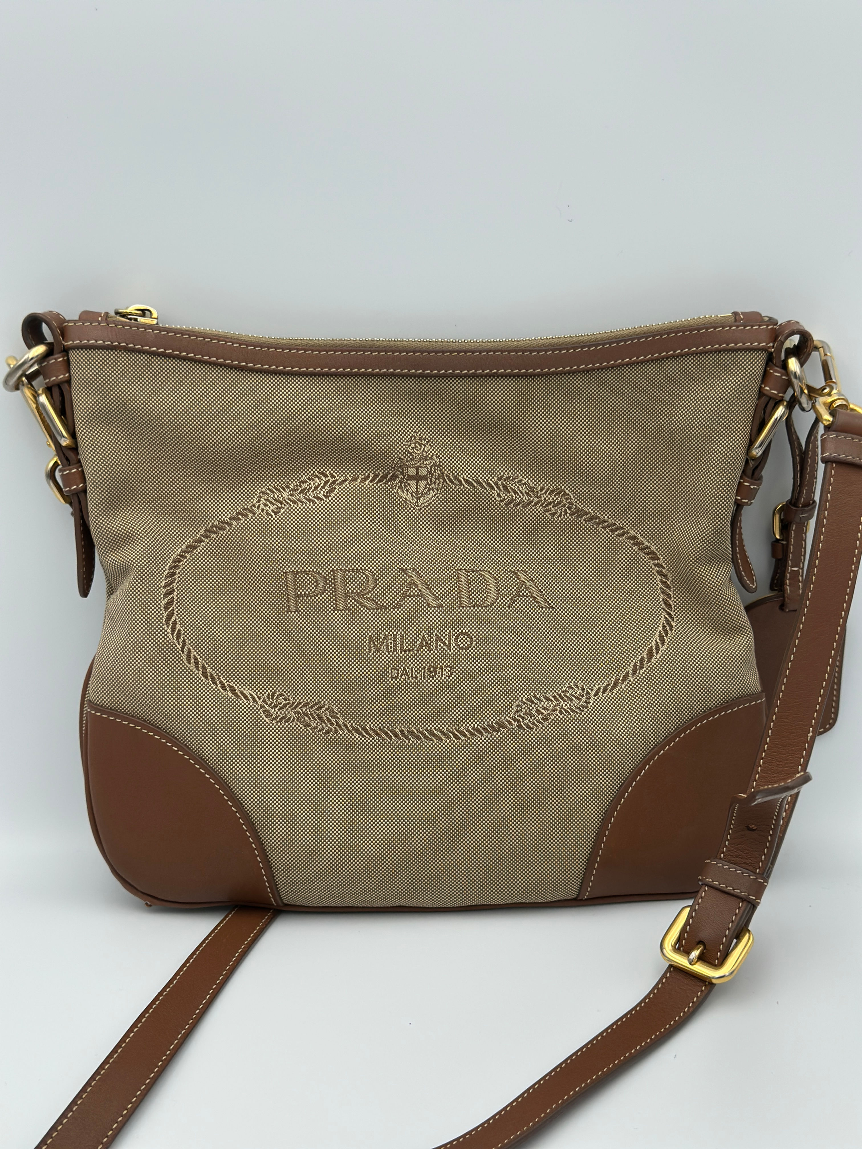 Prada Milano Canvas & Leather Crossbody Bag
