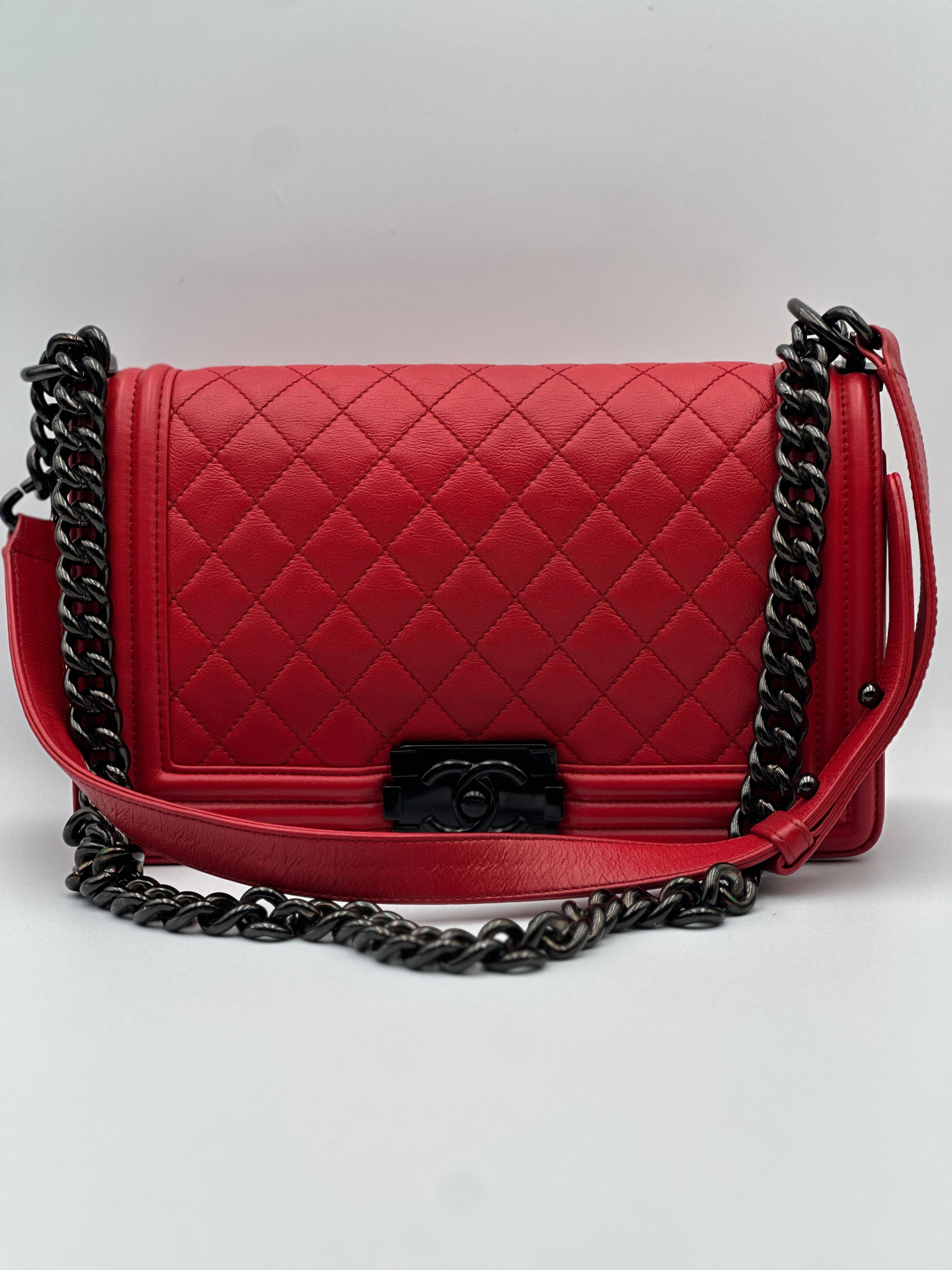 Chanel Boy Bag – New Medium, Red Quilted Leather with Black Ruthenium Hardware