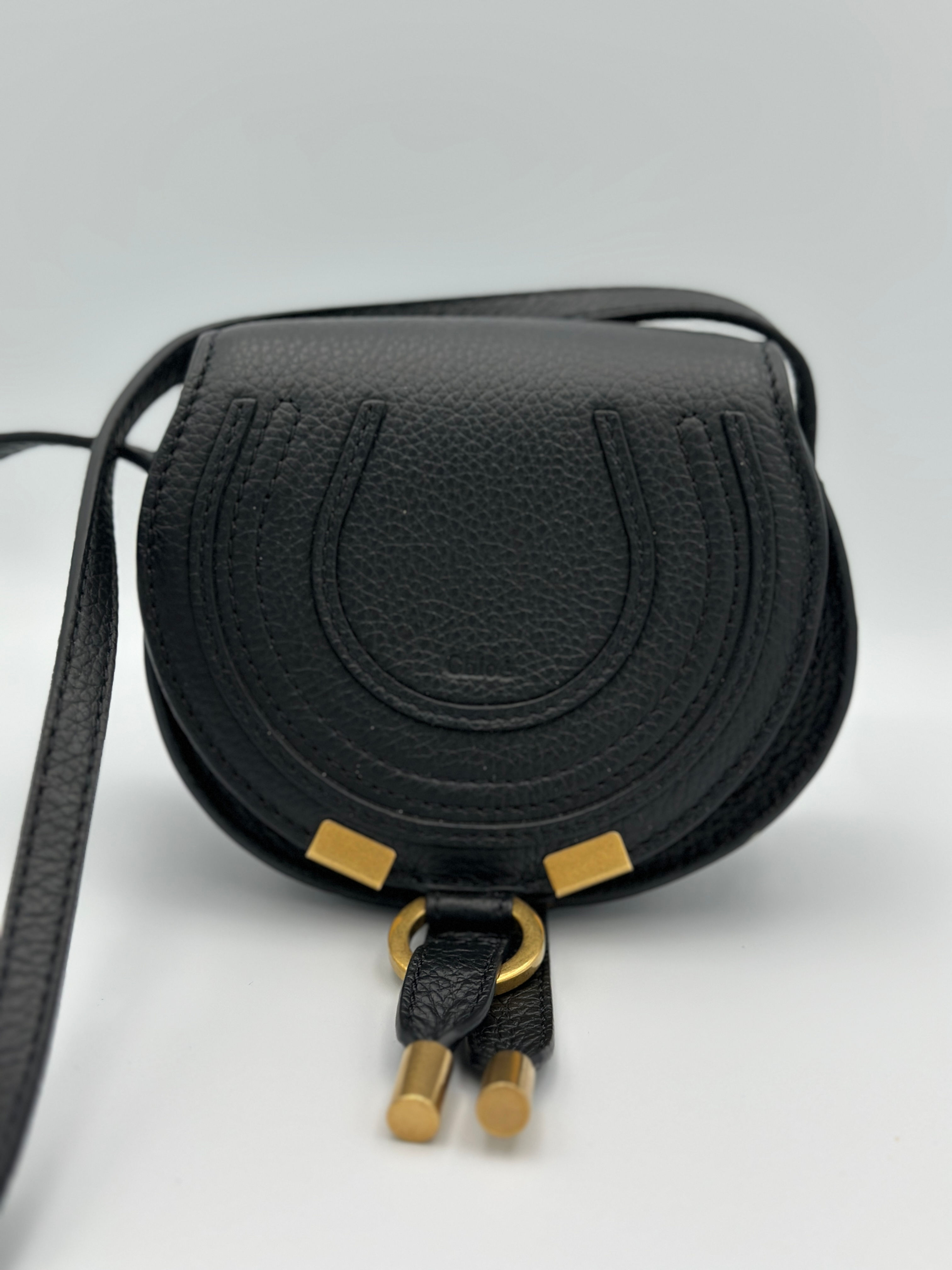 Chloé Marcie Mini Saddle Bag – Black Grained Leather