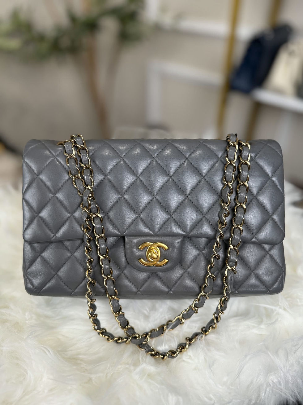 Thumbnail: Chanel Gray Double Flap in Medium Size 