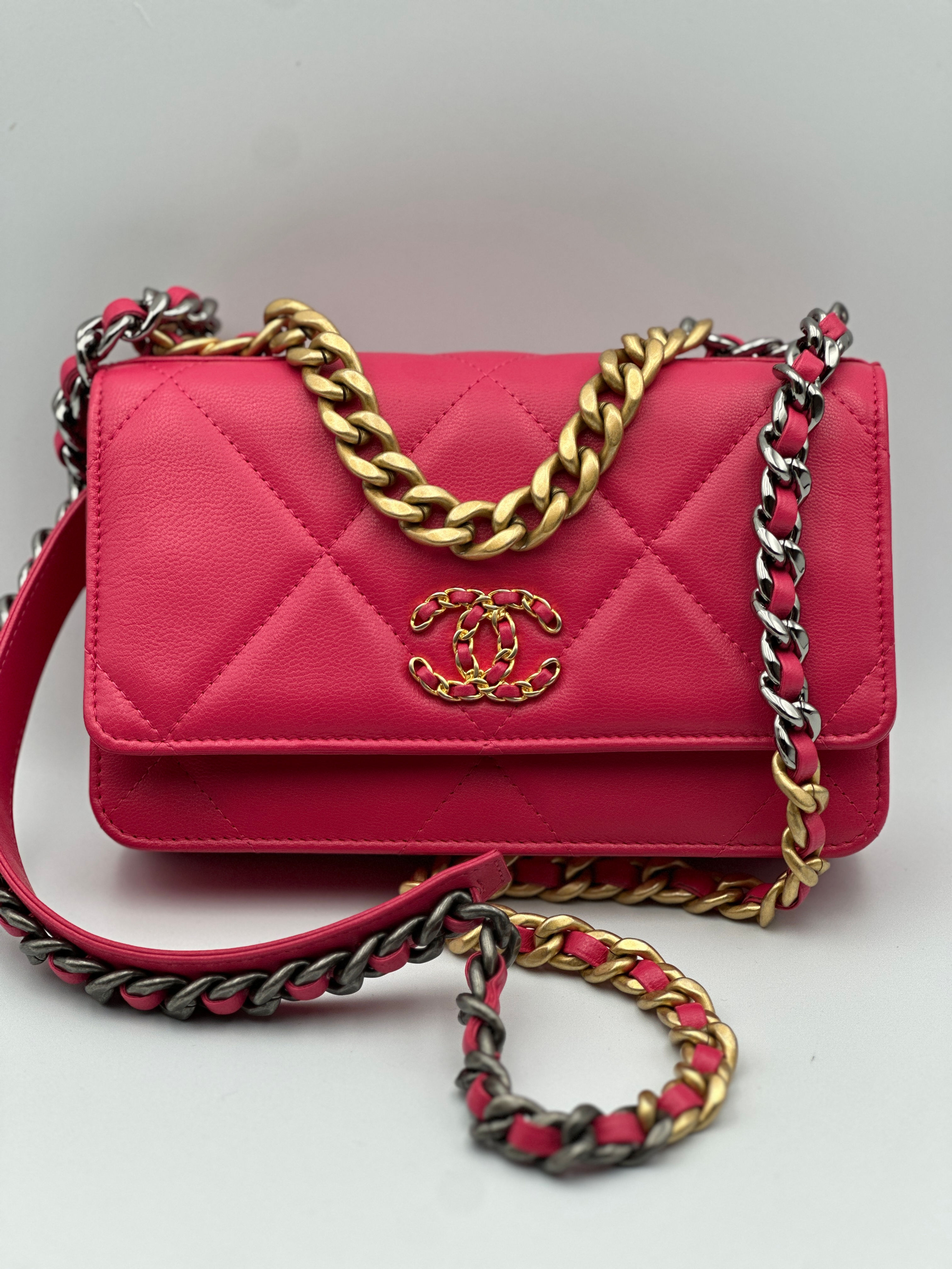 Chanel 19 Wallet on Chain (WOC) – Hot Pink Quilted Leather with Mixed Metal Hard