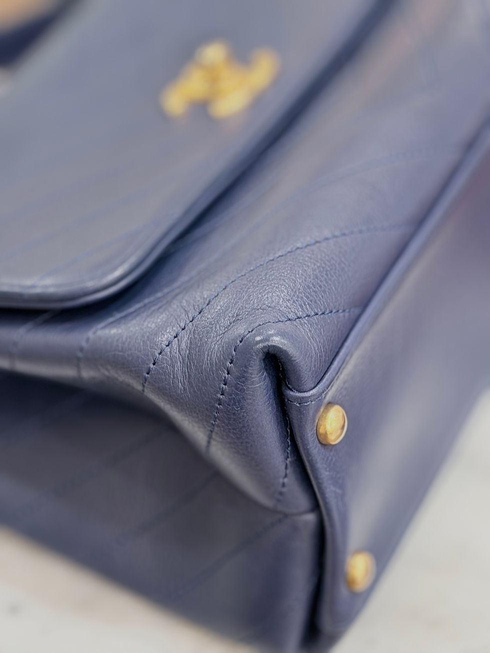 Thumbnail: Chanel Navy Blue Chevron and Snakesin Chic Top Handle