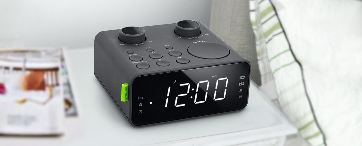Dual Alarm Clock Big Display, Rubber Black
