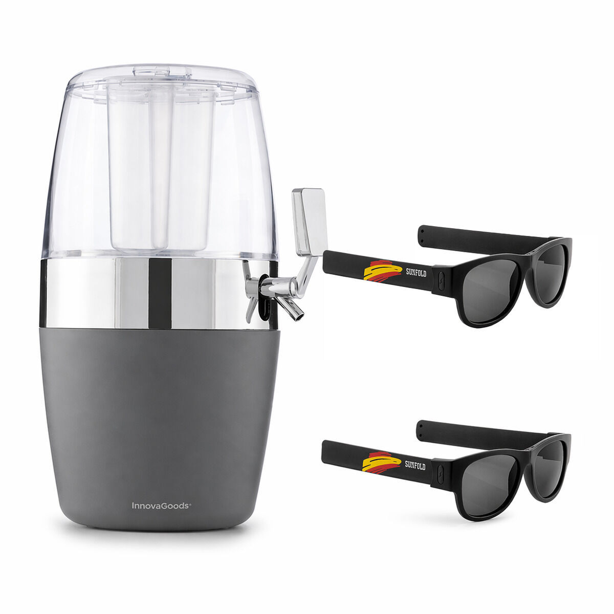 Beer Dispenser Cooler Pack InnovaGoods and 2 Roll-Up Sunglasses Sunfold Spain