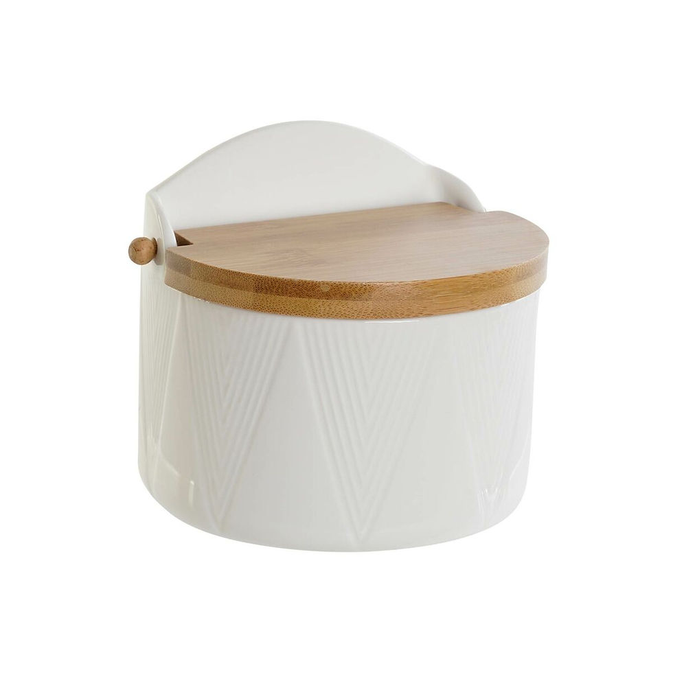 Salt Shaker with Lid DKD Home Decor White Natural Bamboo Porcelain 12 x 10 x