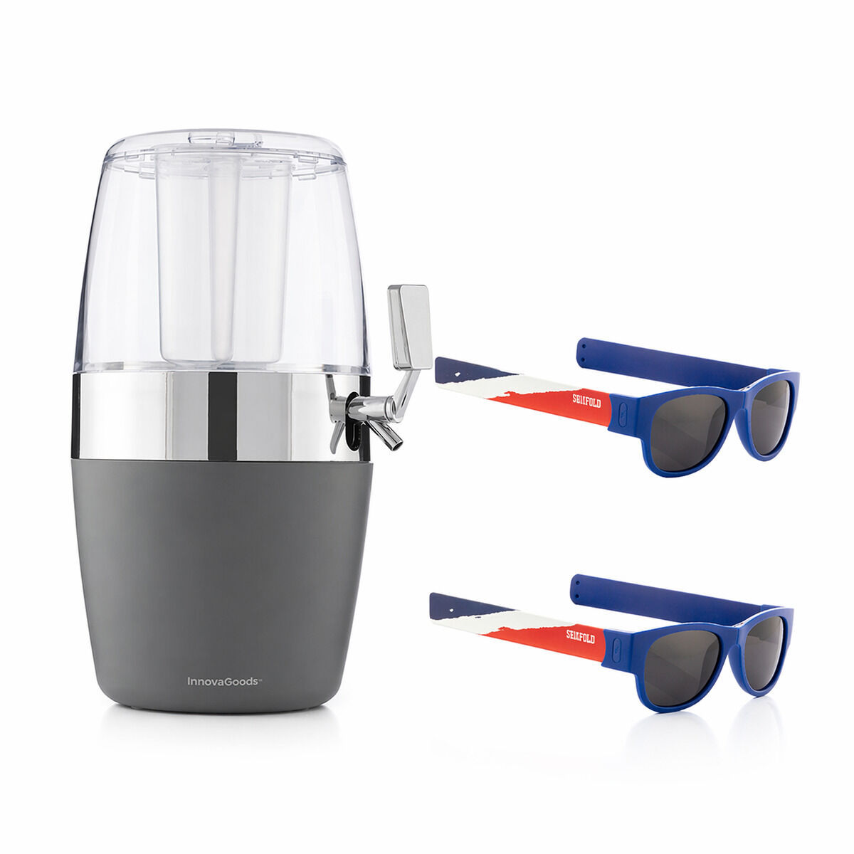 Beer Cooler Dispenser Pack InnovaGoods and 2 Rollable Sunglasses Sunfold Fran