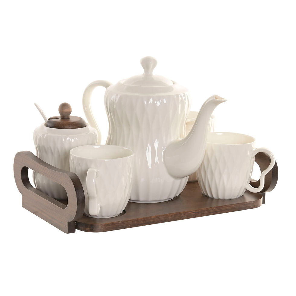 Piece Coffee Cup Set Home ESPRIT White Dark brown Bamboo Porcelain 240 ml 6 P