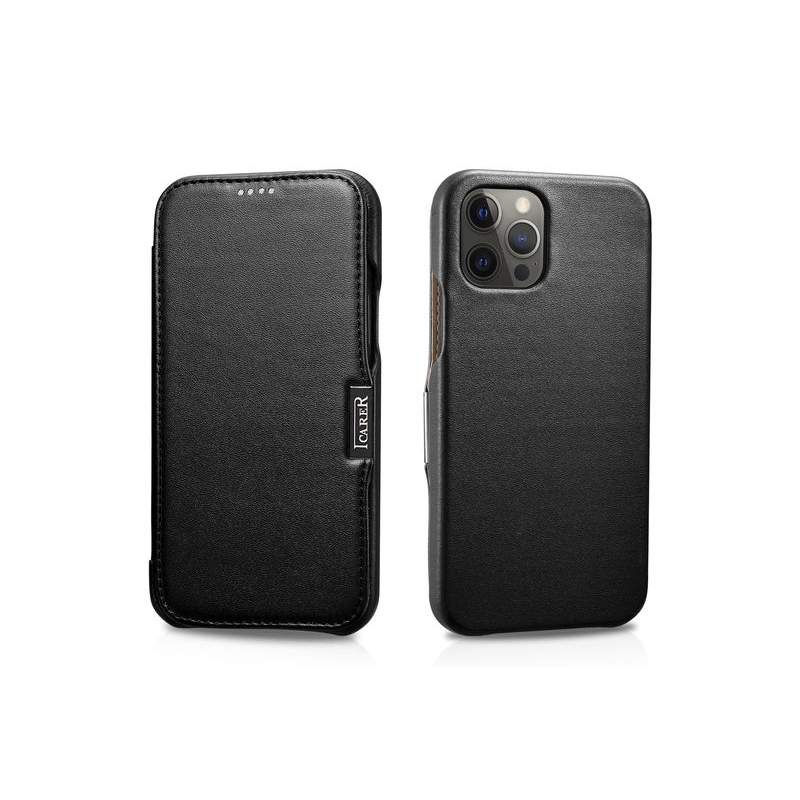 iCarer iPhone 12/12 Pro (6.1) Case Luxury Leather Series Side-open - Black