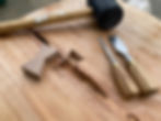 Close-up view of handcrafted wooden furniture in a local shop