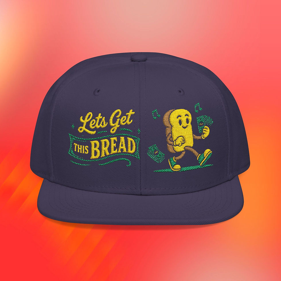 Thumbnail: Unisex Embroidered Snapback Lets Get this Bread Hustler Toast Pun Hat