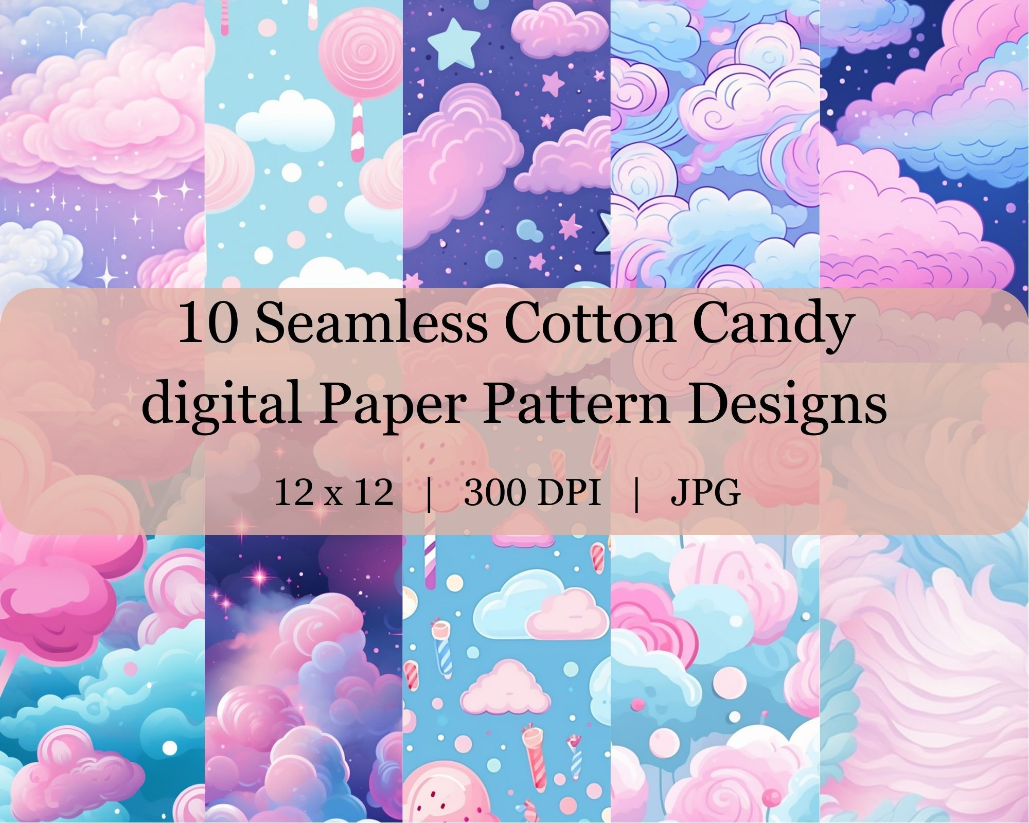 Seamless Cotton Candy Digital Transfer Paper, Adjustable Repeating Print Pattern, Graphic Design, High Res Art Texture Temp