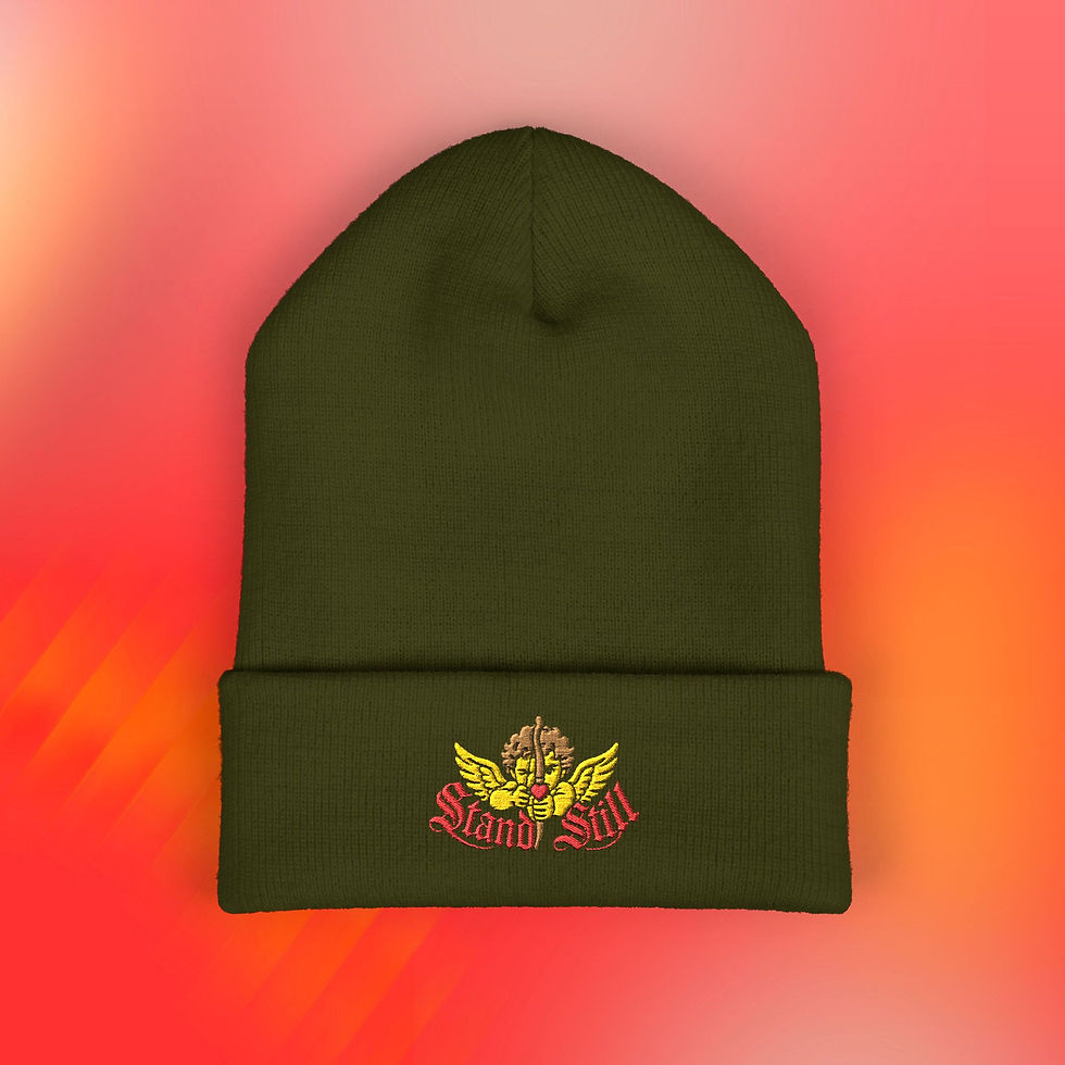 Unisex Embroidered Beanie Hat Stand Still Cupid Love Arrow