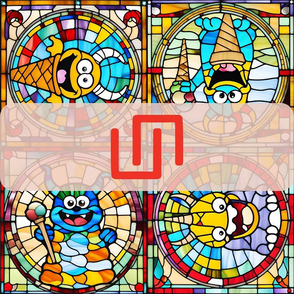 Thumbnail: Seamless Kids Monster Stained Glass Digital Transfer Paper Repeating Print Pattern, Graphic Design, High Res Art Texture Temp