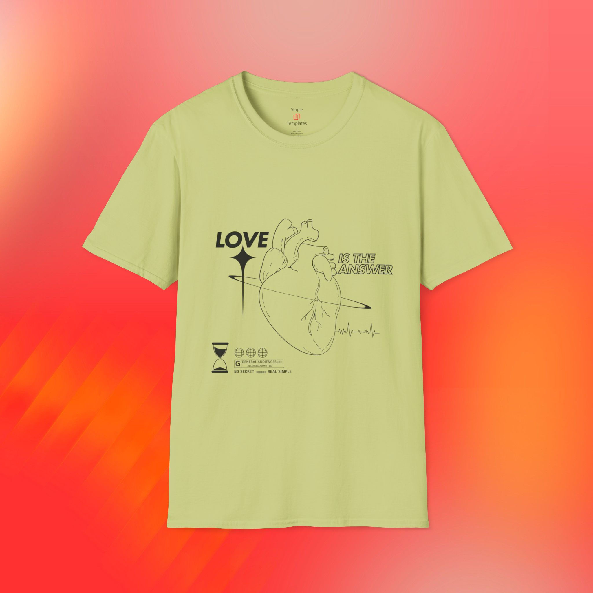 Unisex Softstyle Love Is The Answer Solar Heart Designer Shirt Urban Street Wear