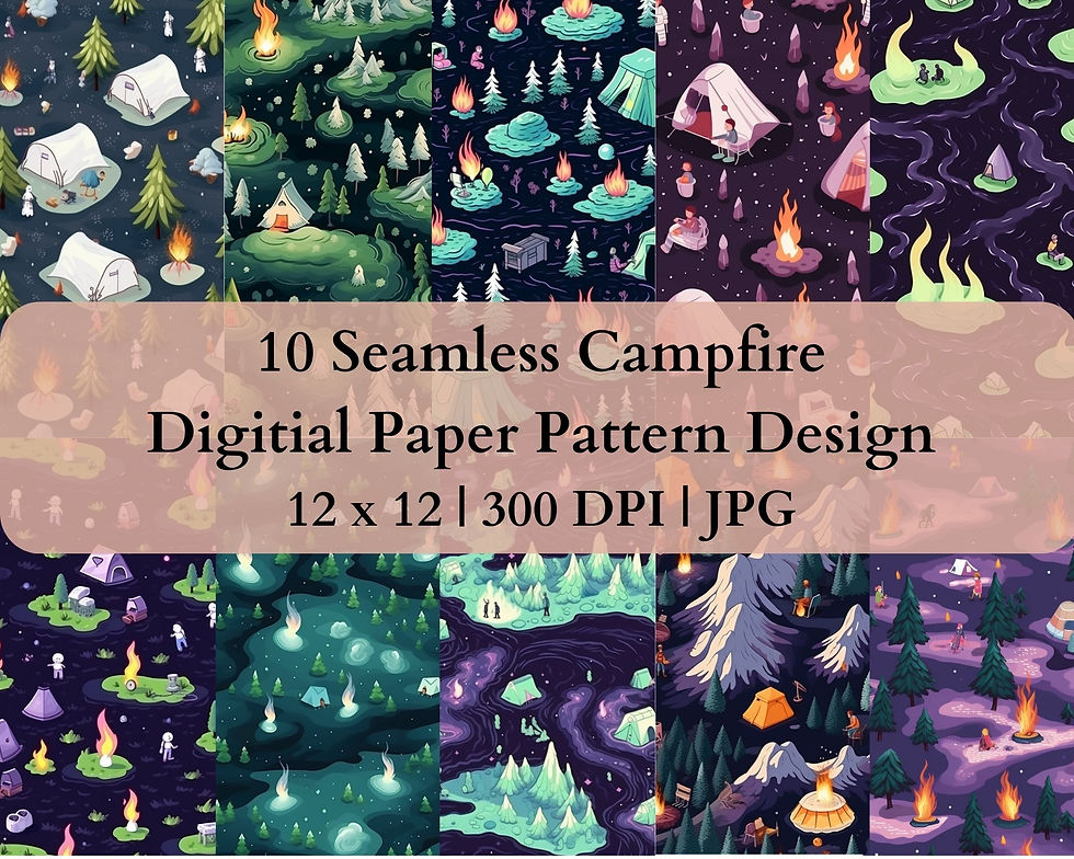 Seamless Campfire Digital Transfer Paper Adjustable Repeating Print Pattern, Graphic Vector Design, High Res Art Texture Temp