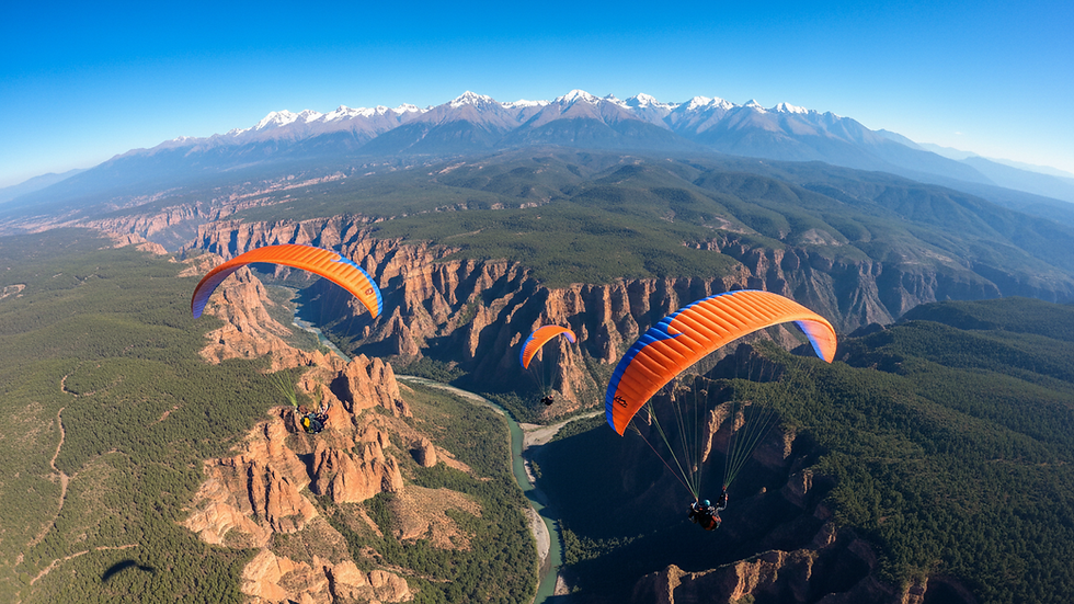 Vista aérea desde parapente sobre un cañón en los Andes