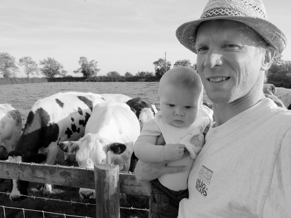 The cows, my son David and me
