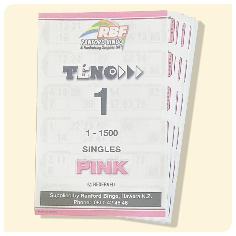 Thumbnail: Bundle of Teno Twoline Bingo Housie Tickets Pink