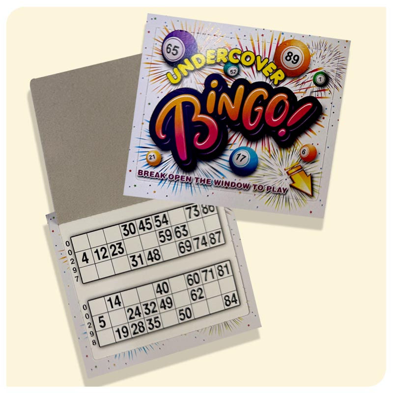 Under Cover Breakopen 1-90 Housie Bingo Pull Tab Ticket Open