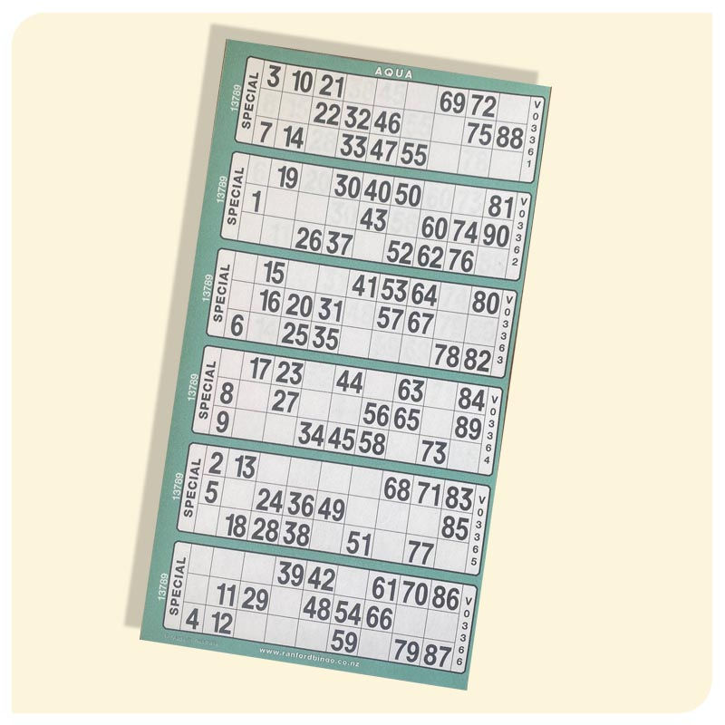 Thumbnail: Bordered Single Special B90 Housie Bingo Card Tickets Aqua