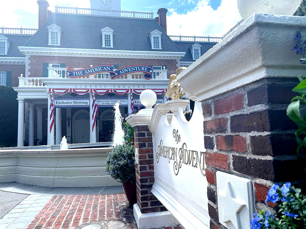 The American Adventure Theater entrance with Red,White and Blue accents