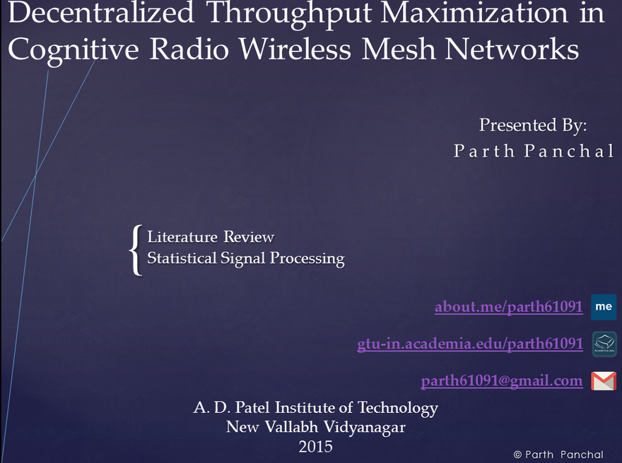 Decentralized Throughput Maximization in Cognitive Radio Wireless Mesh Networks (Presentation of Lit